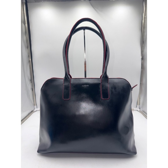 Lodis Handbags - Lodis Black Leather Tote Bag Red Trim Laptop Work Shoulder Bag Structured